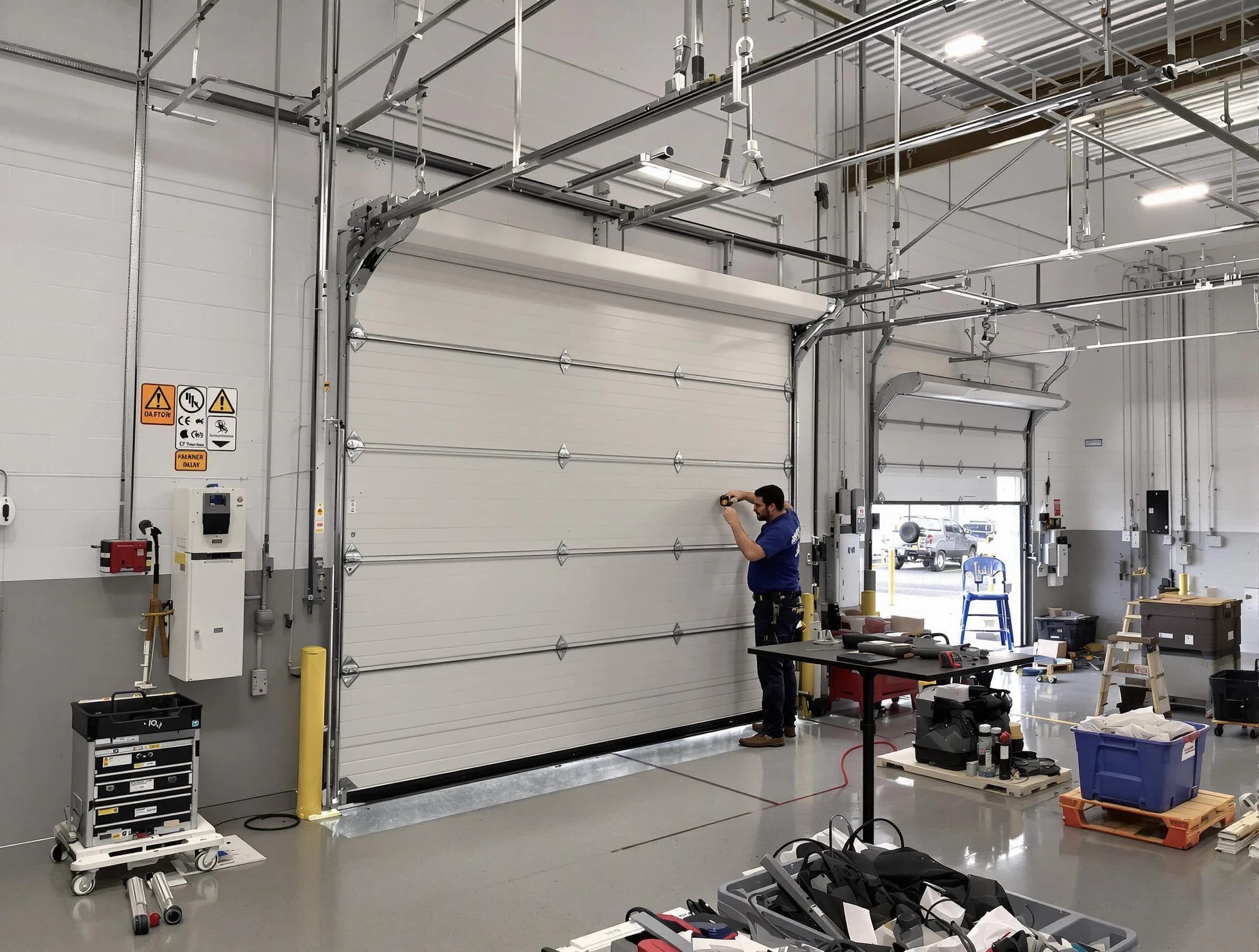 Commercial garage door repair being performed by East Providence Garage Door Repair expert in East Providence