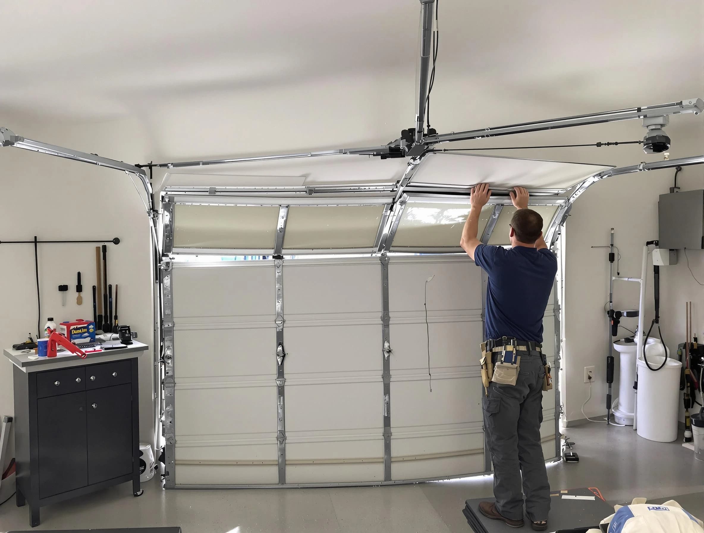 East Providence Garage Door Repair specialist performing precise section replacement on East Providence garage door