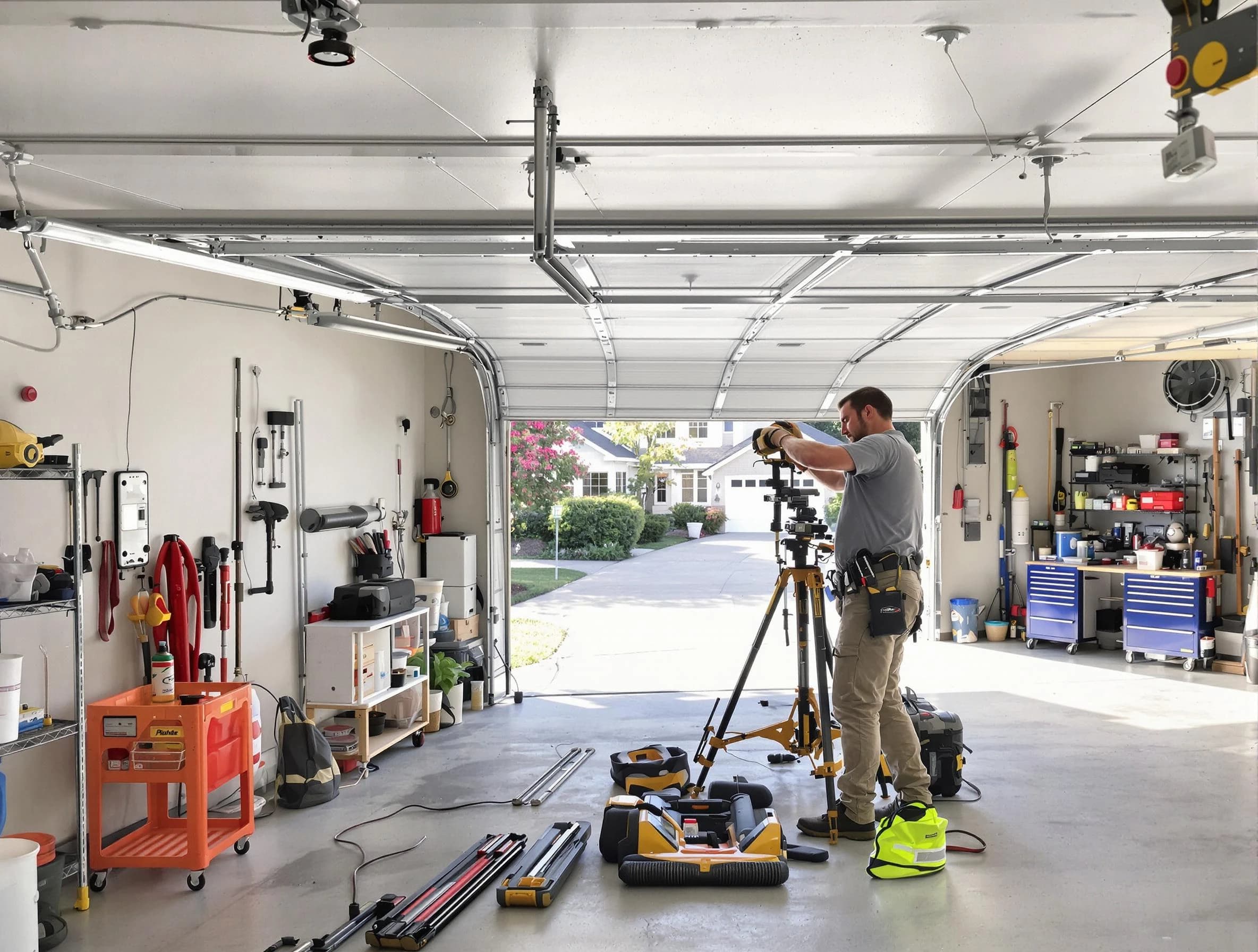 East Providence Garage Door Repair specialist performing laser-guided track alignment in East Providence