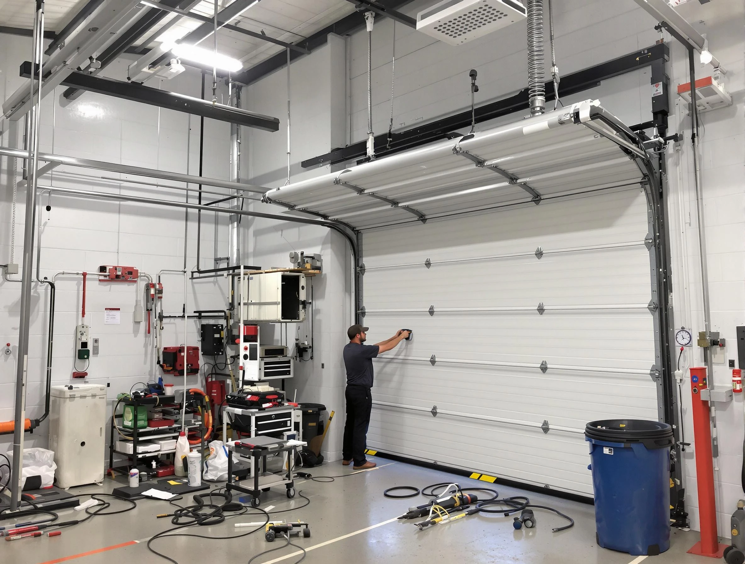 East Providence Garage Door Repair certified technician performing commercial door repair at a East Providence business facility