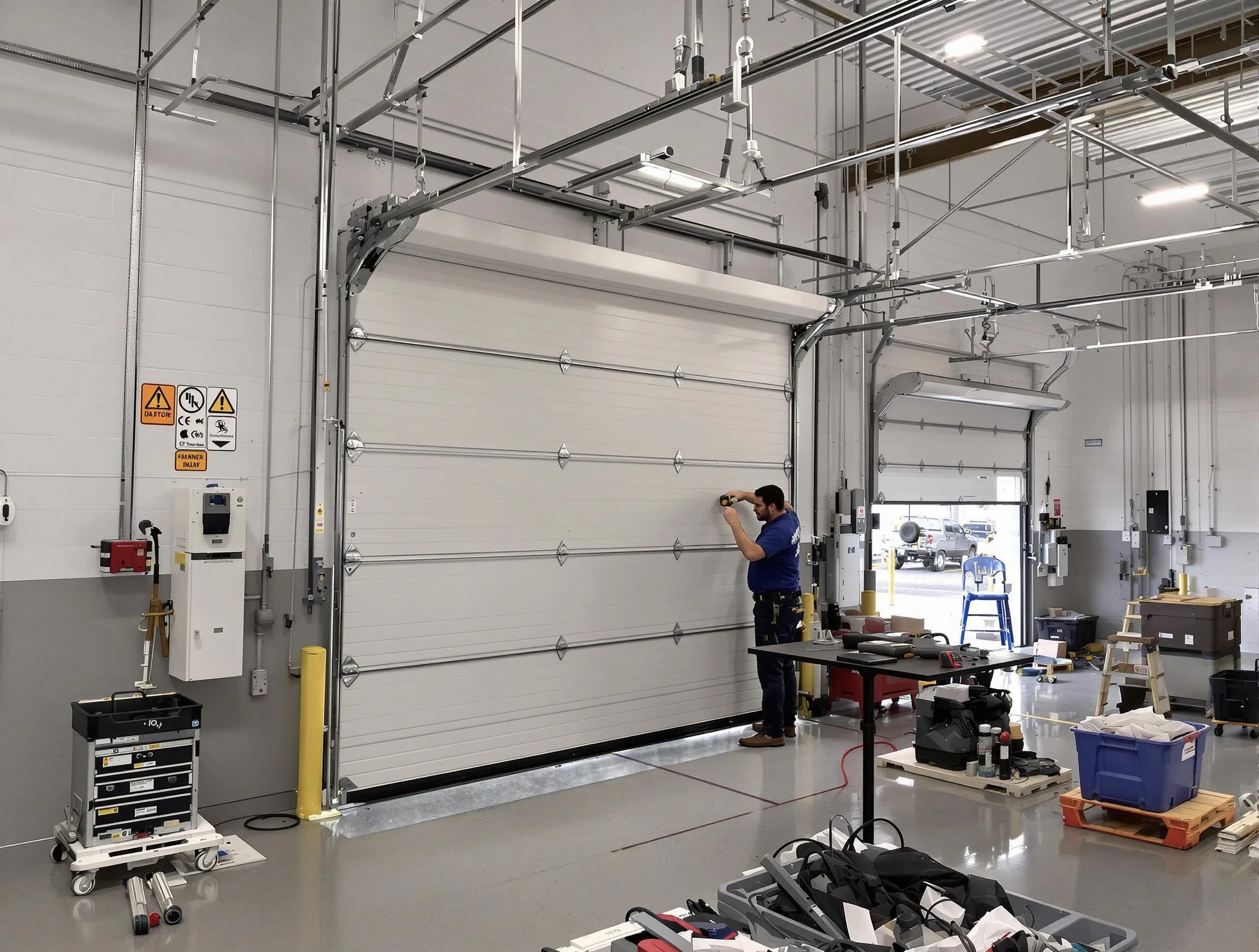 Commercial garage door repair being performed by East Providence Garage Door Repair expert in East Providence