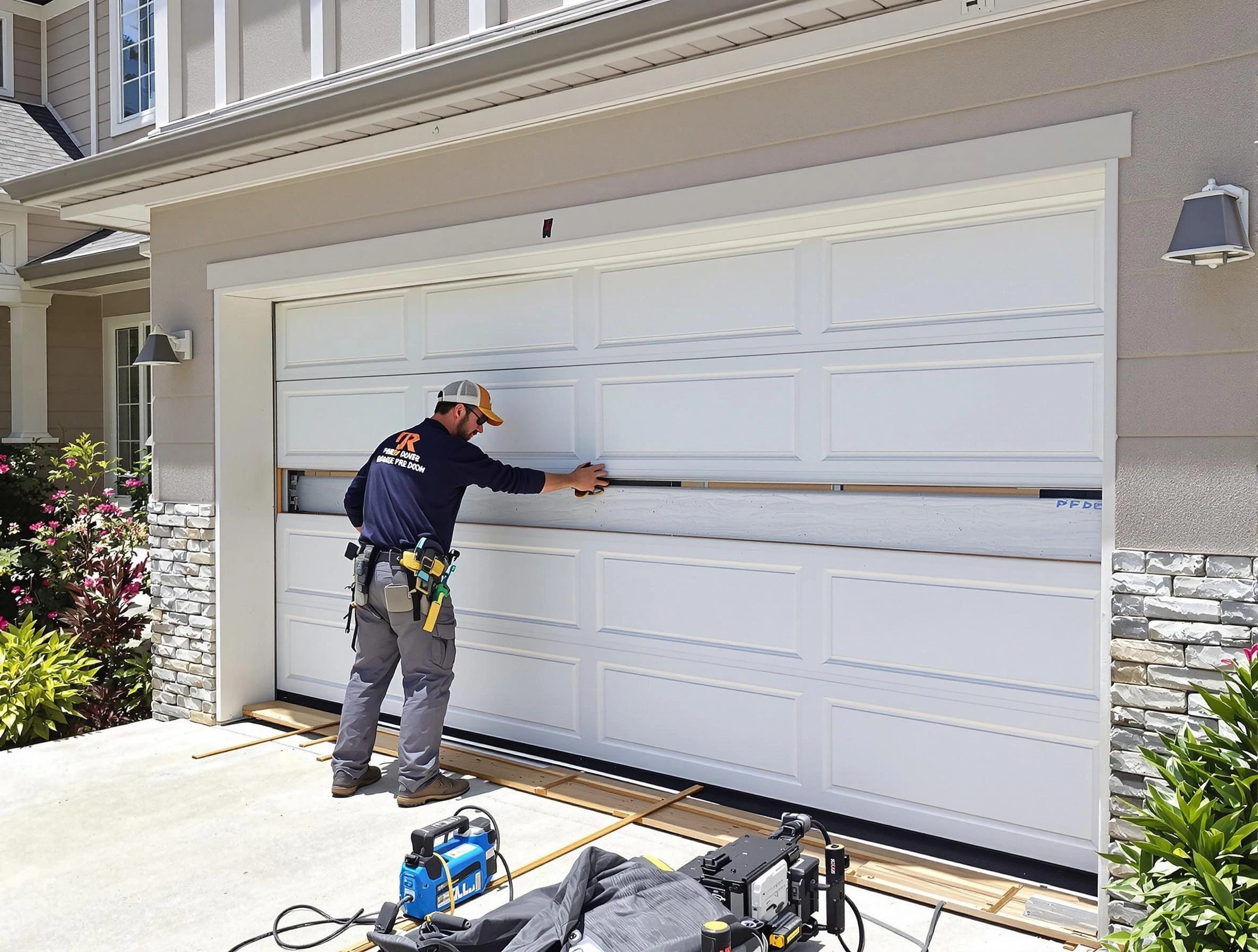 East Providence Garage Door Repair team performing complete garage door replacement at East Providence residence