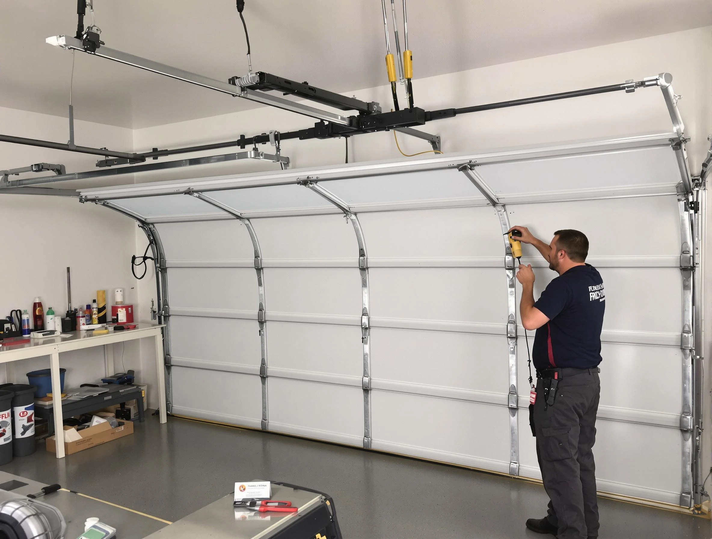 East Providence Garage Door Repair certified technician performing overhead door system repair in East Providence