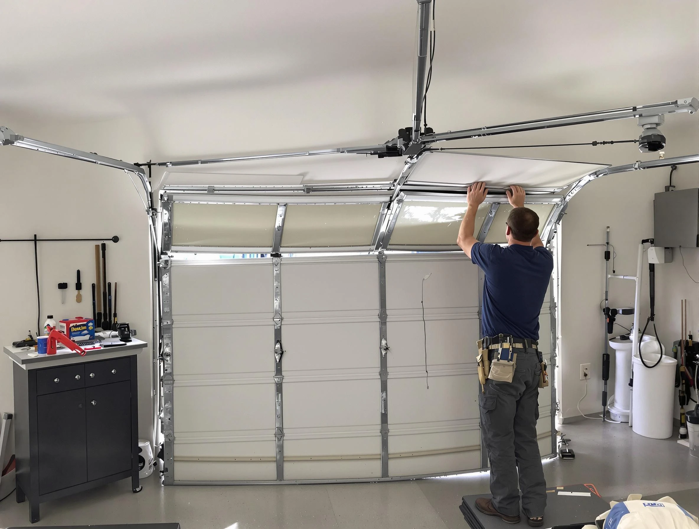 East Providence Garage Door Repair specialist performing precise section replacement on East Providence garage door